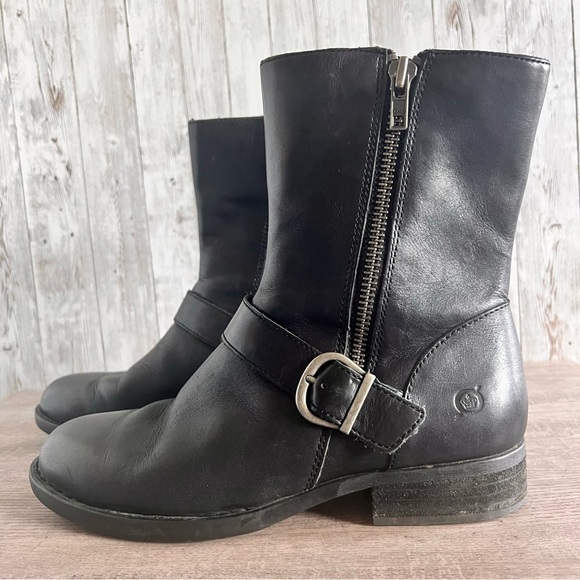 Born Black Leather Moto Buckle Ankle Boots 7.5 - Picture 1 of 8